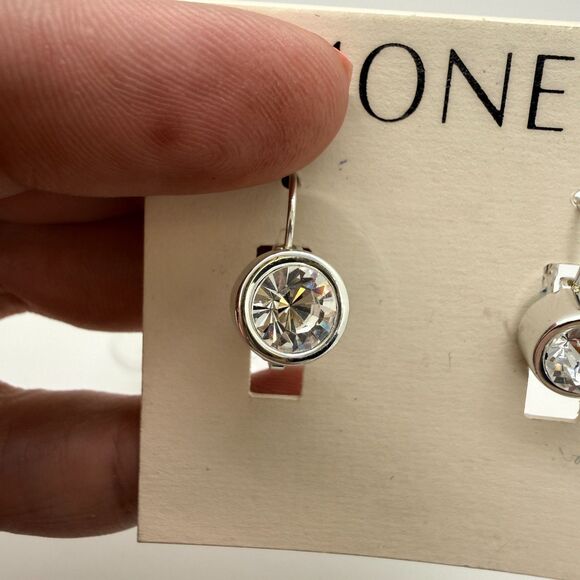 Monet Silver Tone CZ Solitaire Choker Necklace & Leverback Earrings Set Signed - Picture 6 of 10